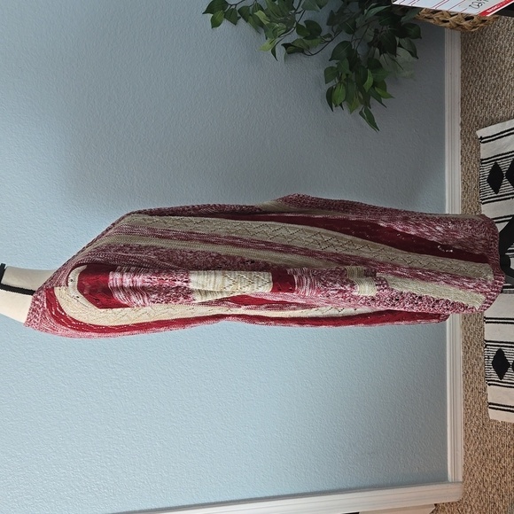 ABSOLUTELY FAMOUS Burgundy Beige open front long line cardigan waterfall Small - Picture 7 of 9